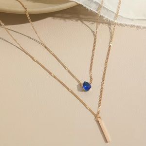 NWT Golden double-layer teardrop zircon necklace new with tags blue and gold